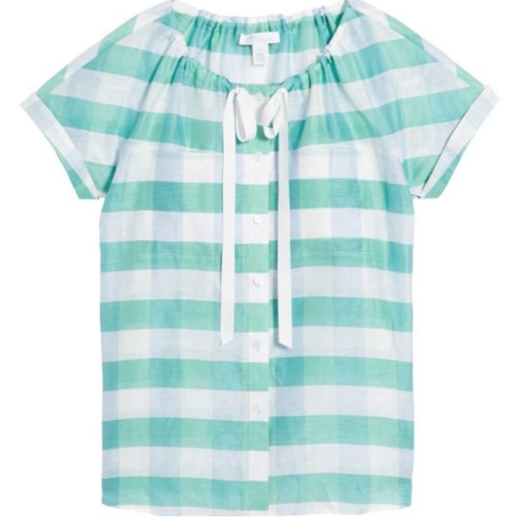 Nordstrom Signature Linen Plaid Top Oversized Xs